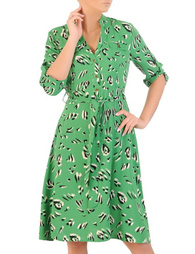 Zielona sukienka z paskiem i podwijanymi rękawami 33036
