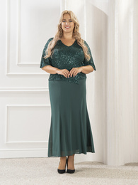 Elegancka suknia wieczorowa, zielona kreacja w kobiecym fasonie 36905