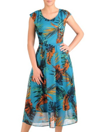 Sukienka z szyfonu, zwiewna kreacja w roślinny deseń 29838