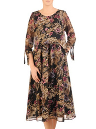 Luźna sukienka z szyfonu, zwiewna kreacja w kwiaty 30719