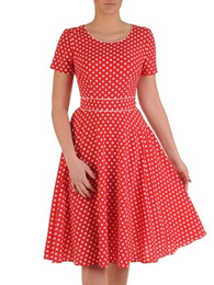 Rozkloszowana sukienka w groszki, modna kreacja z tkaniny 19539