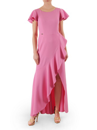 Sukienka na wesele, długa, różowa z asymetrycznie wyciętym dołem 38041
